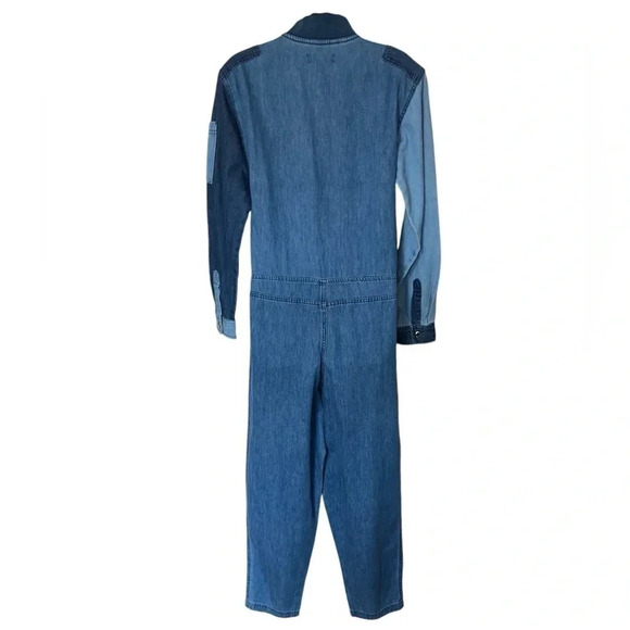 Houston White | Target Blue Denim Patchwork Long Sleeve Jumpsuit - Picture 4 of 6